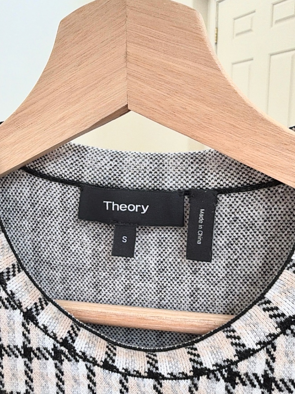 Theory Branteen Checked Knit Fit & Flare Mini Dress Oatmeal Black Size S - Picture 3 of 4